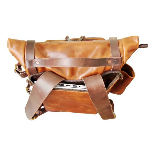 Bear Roll Top V1 – Leather Travel Backpack With Advanced Organizer (Tan) - Image 5