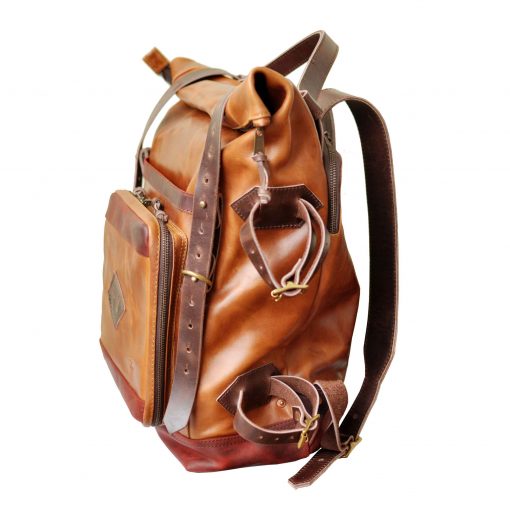 Bear Roll Top V1 – Leather Travel Backpack With Advanced Organizer (Tan) - Image 7