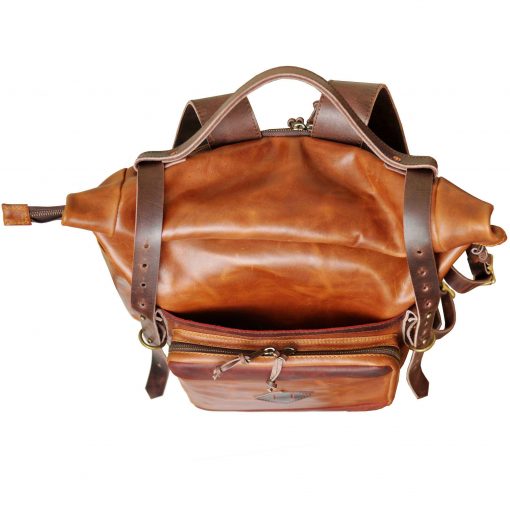 Bear Roll Top V1 – Leather Travel Backpack With Advanced Organizer (Tan) - Image 10