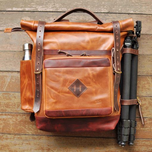 Bear Roll Top V1 – Leather Travel Backpack With Advanced Organizer (Tan) - Image 12
