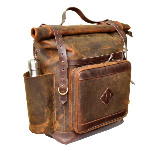 Bear Roll Top V1 – Leather Travel Bag With Advanced Organizer (Brown) - Image 4