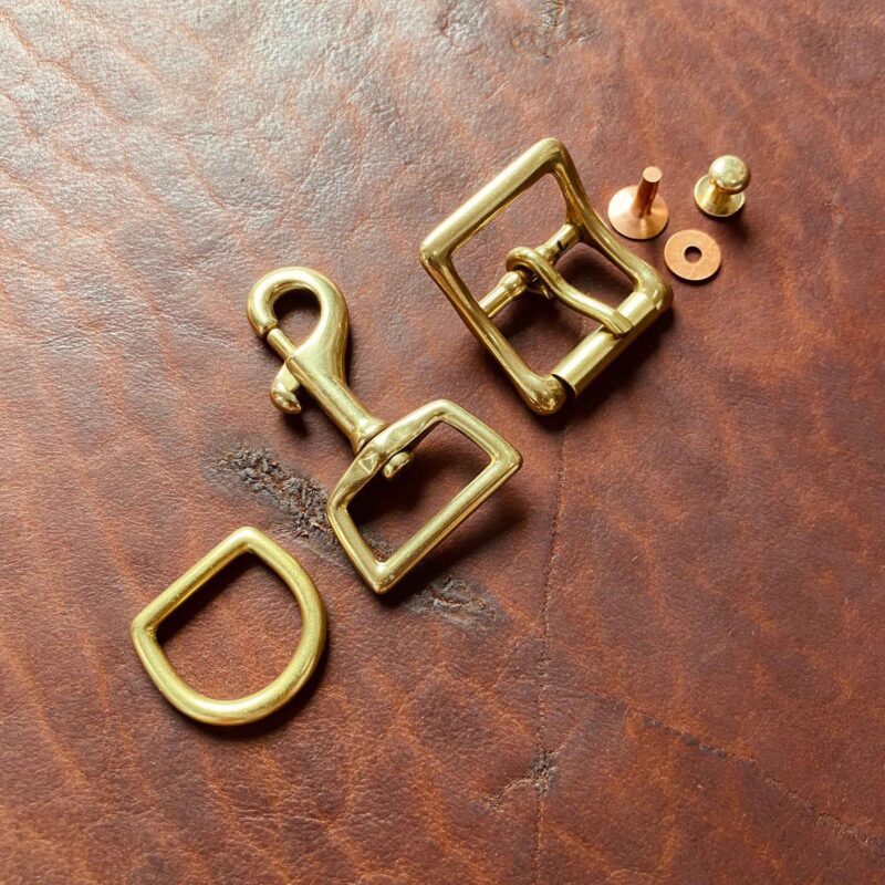 Solid brass hardware used on leather goods
